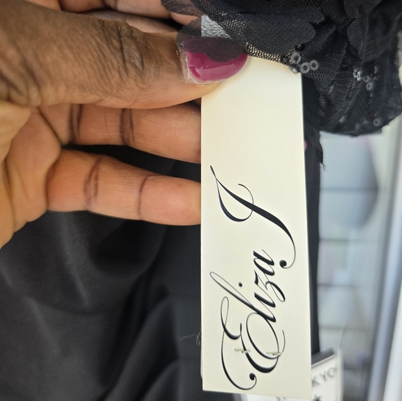 $208 Eliza J Floral-Short-Sleeve Boat-Neck Pleated Gown Sz 20W Plus Black New - Picture 8 of 16